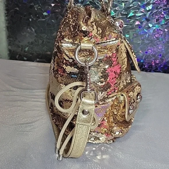 Coach RARE Y2k Vintage XL Gold Sequin 'Spotlight' Disco Purse 15383 - Picture 4 of 13